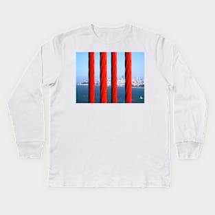 San Francisco from the Golden Gate Bridge, through the Steel Ropes. California 2009 Kids Long Sleeve T-Shirt